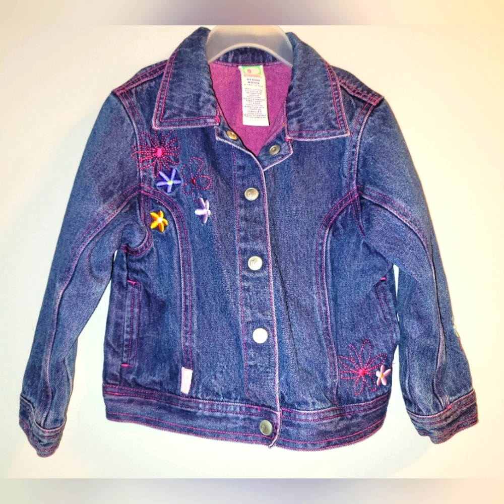 🌷 Vintage Gymboree Winter Sparkle Embroidered Denim Jean Jacket Girls Size 4